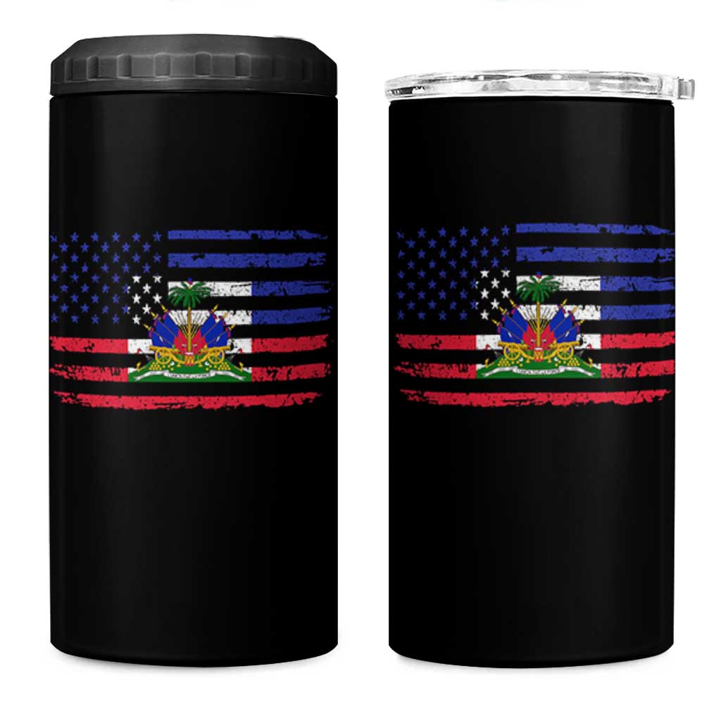 American Haitian Haiti USA Flag 4 in 1 Can Cooler Tumbler