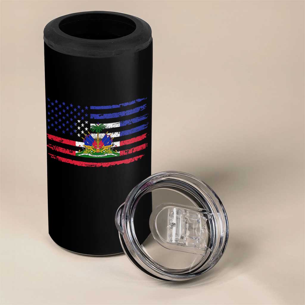 American Haitian Haiti USA Flag 4 in 1 Can Cooler Tumbler