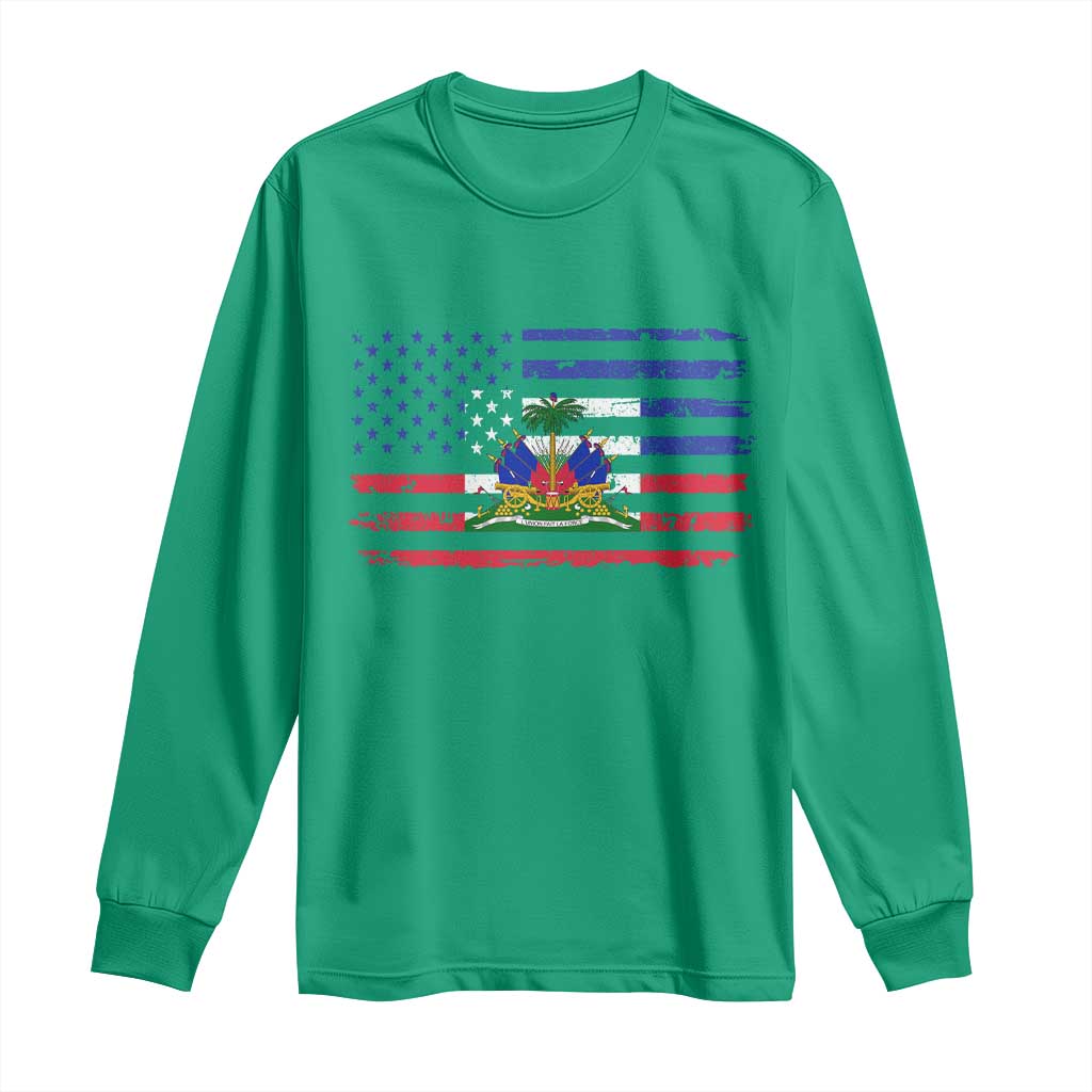 American Haitian Haiti USA Flag Long Sleeve Shirt