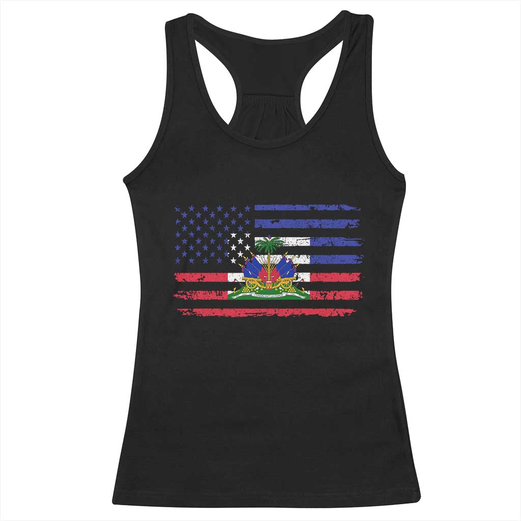American Haitian Haiti USA Flag Racerback Tank Top
