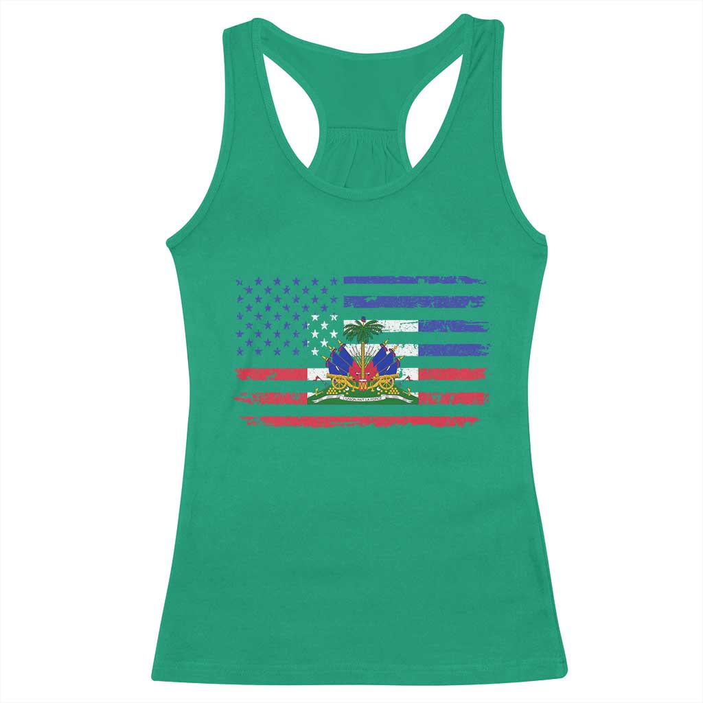 American Haitian Haiti USA Flag Racerback Tank Top
