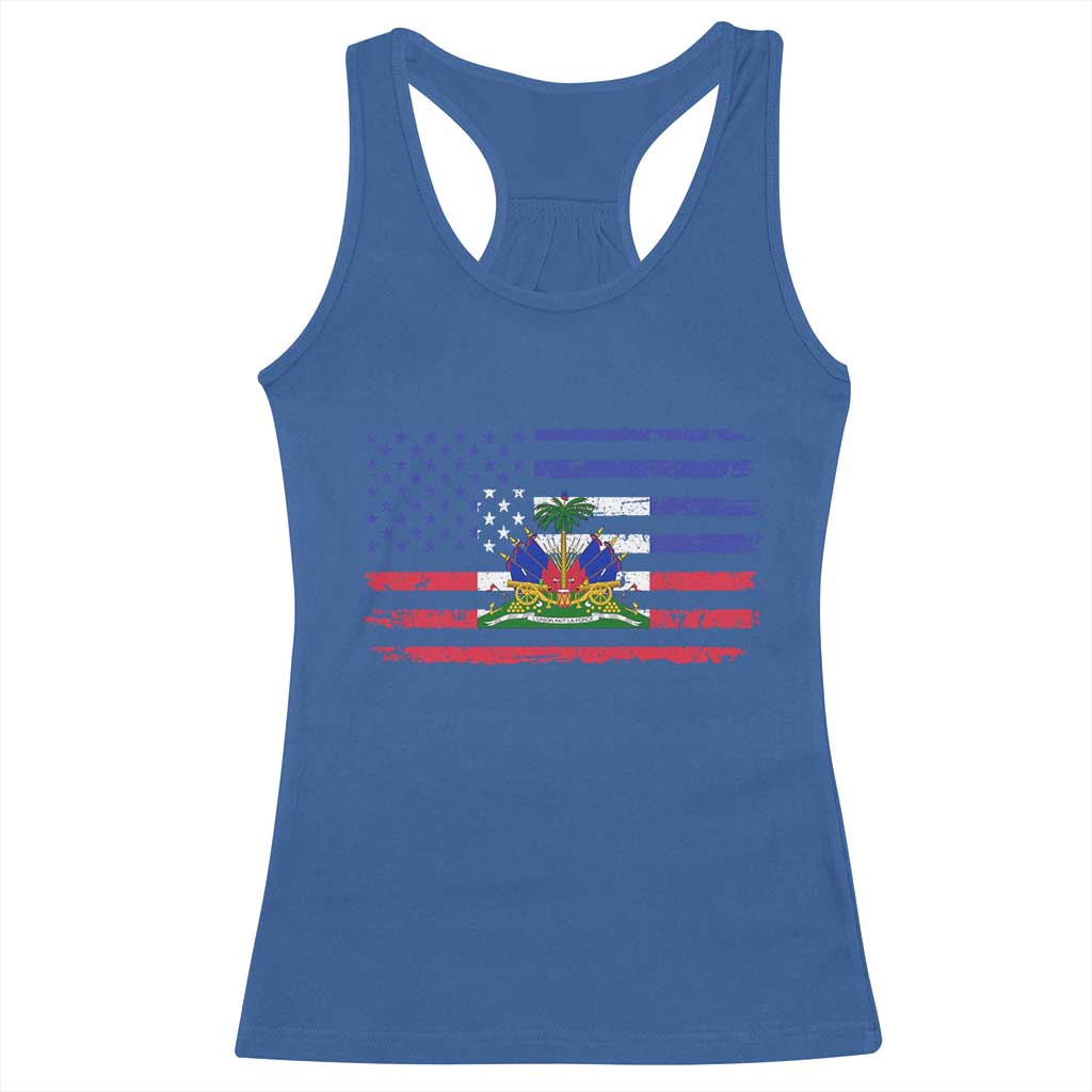 American Haitian Haiti USA Flag Racerback Tank Top