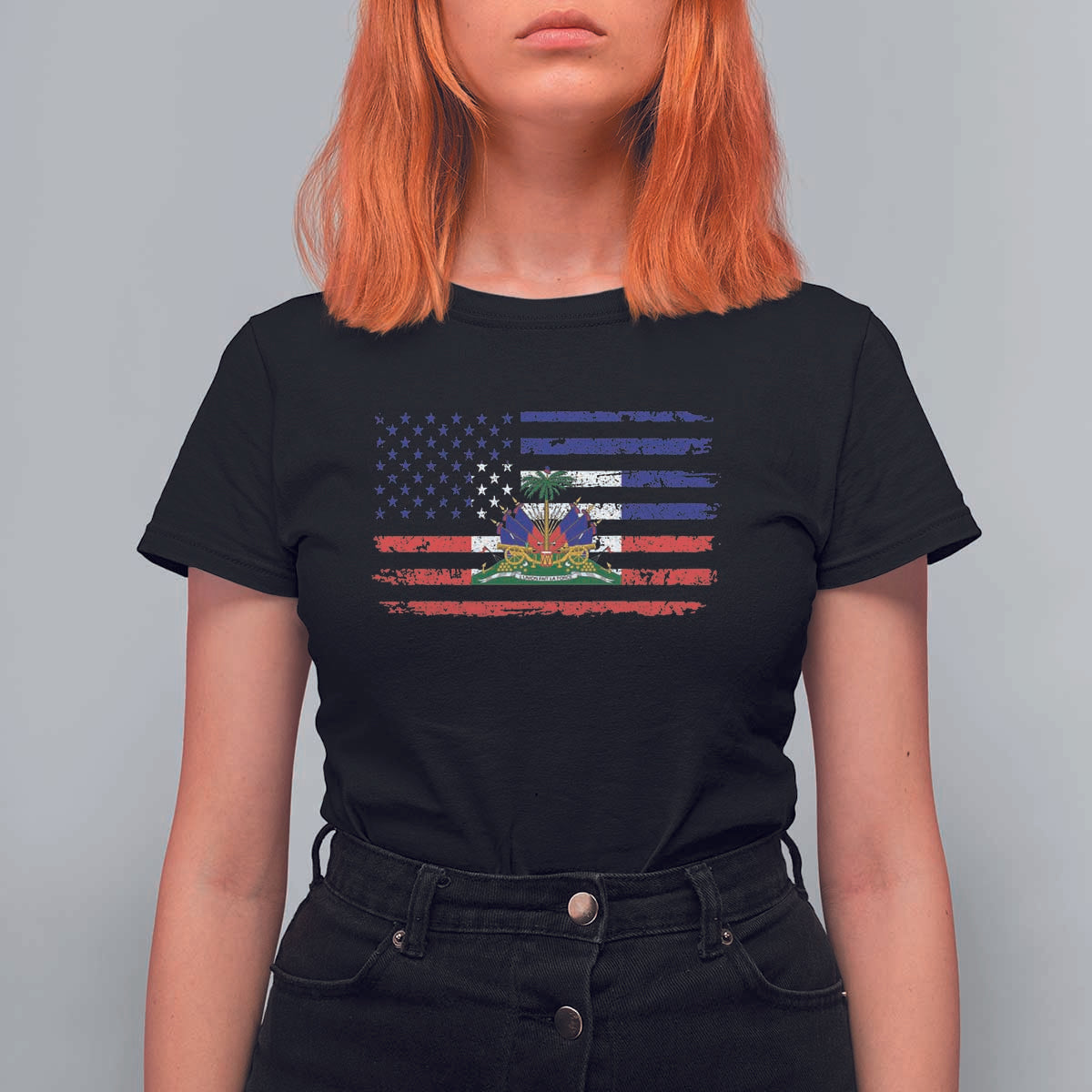 American Haitian Haiti USA Flag T Shirt For Women