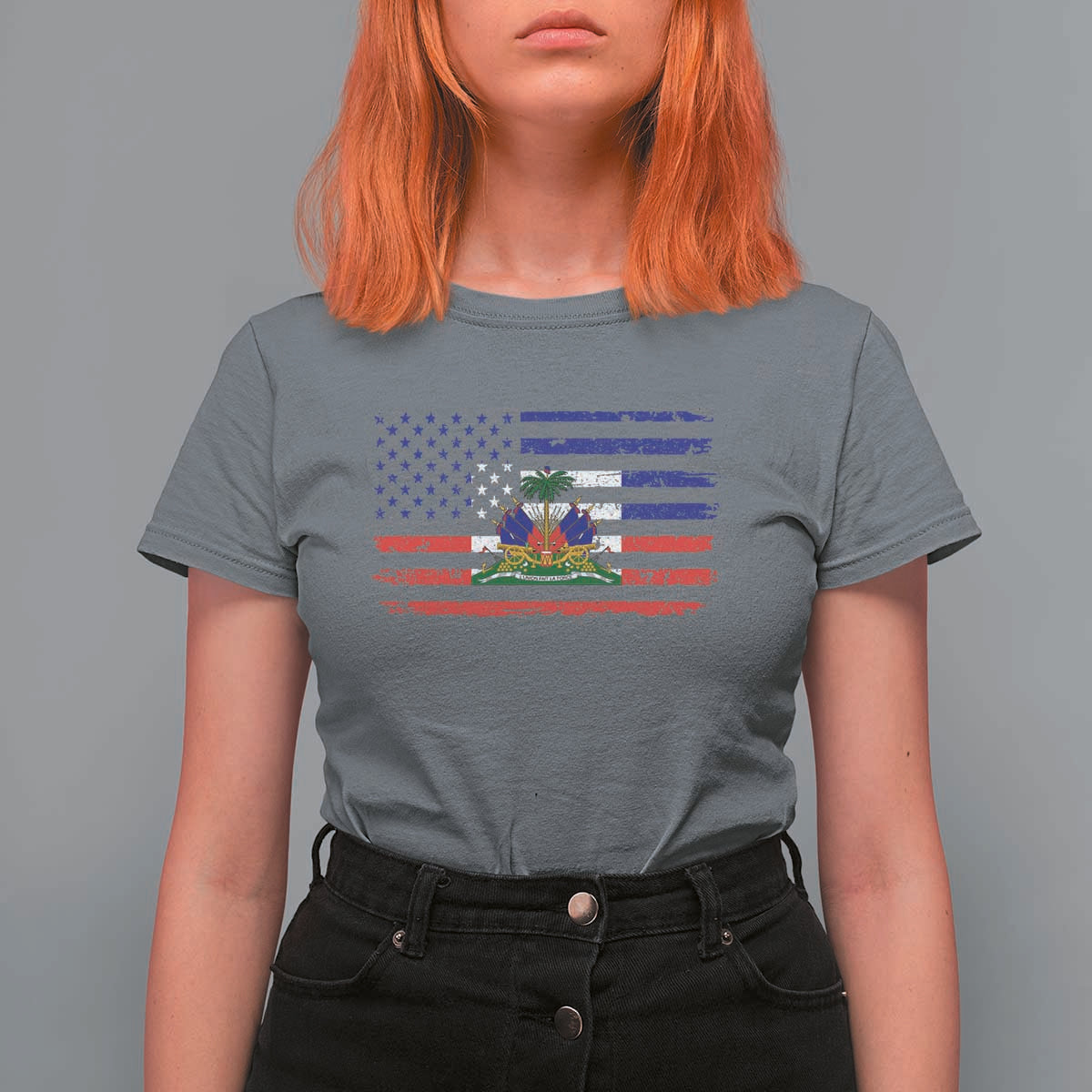 American Haitian Haiti USA Flag T Shirt For Women