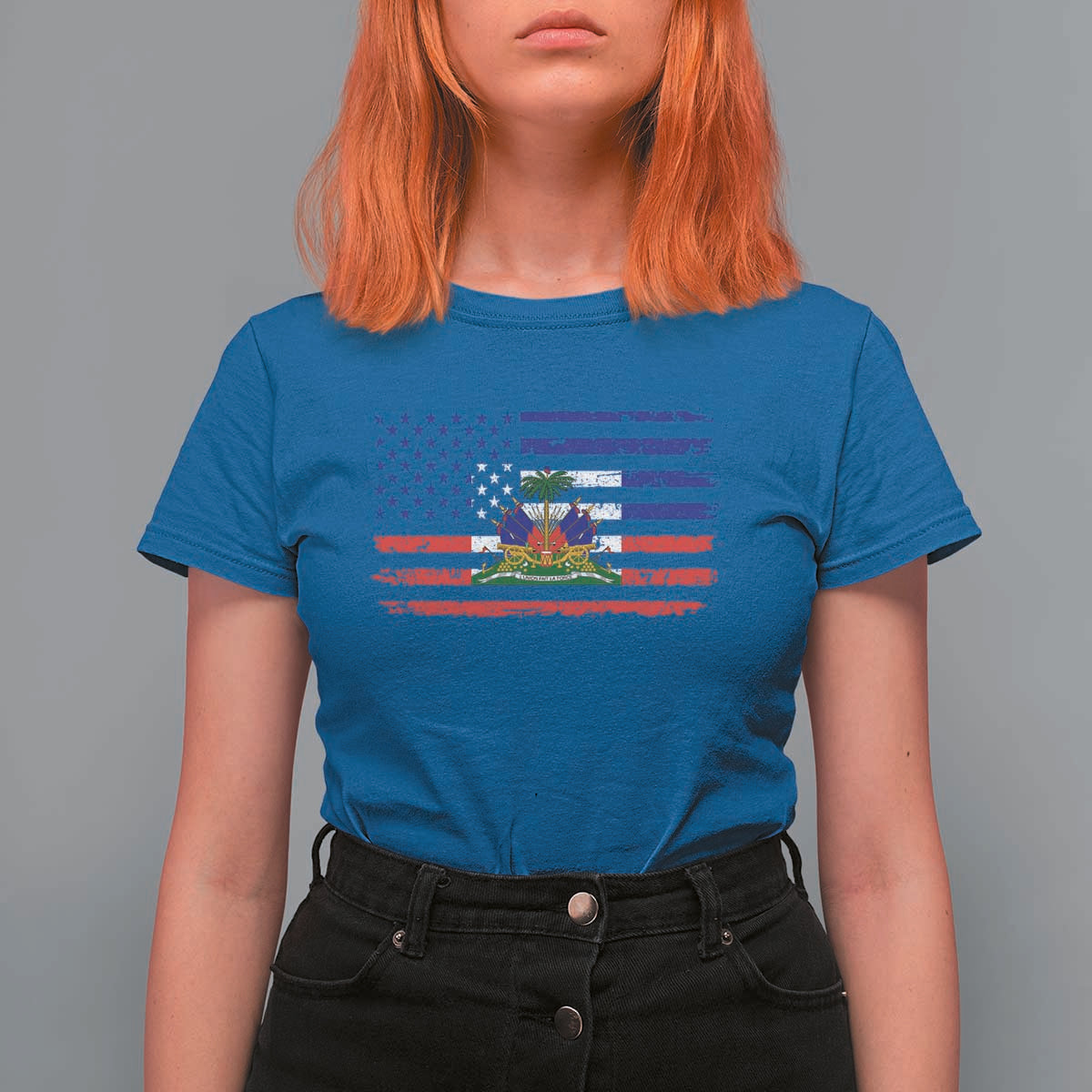 American Haitian Haiti USA Flag T Shirt For Women