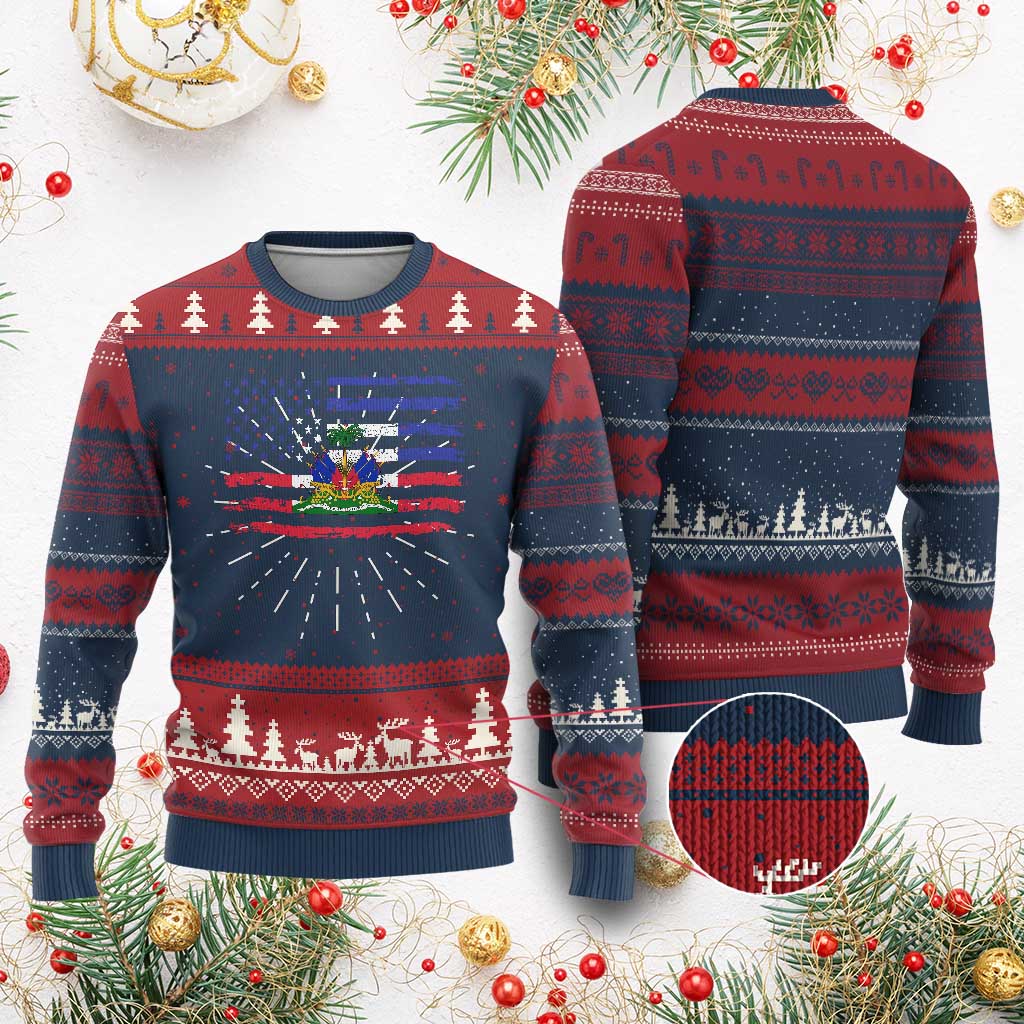 American Haitian Haiti USA Flag Knitted Sweatshirt - Wonder Print Shop