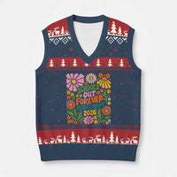 Schools Out Forever Retirement 2026 V-Neck Knit Sweater Vest Retired Teacher Summer Retro Floral
