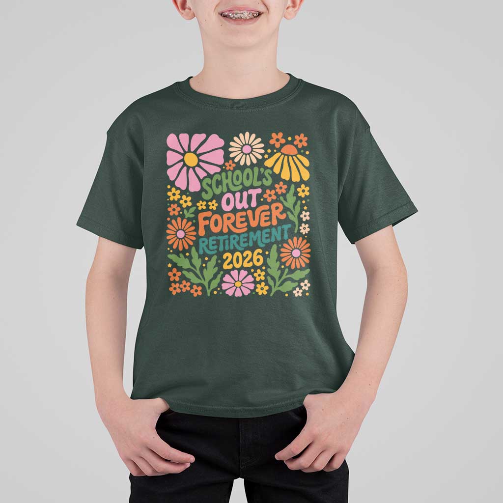 Schools Out Forever Retirement 2026 T Shirt For Kid Retired Teacher Summer Retro Floral