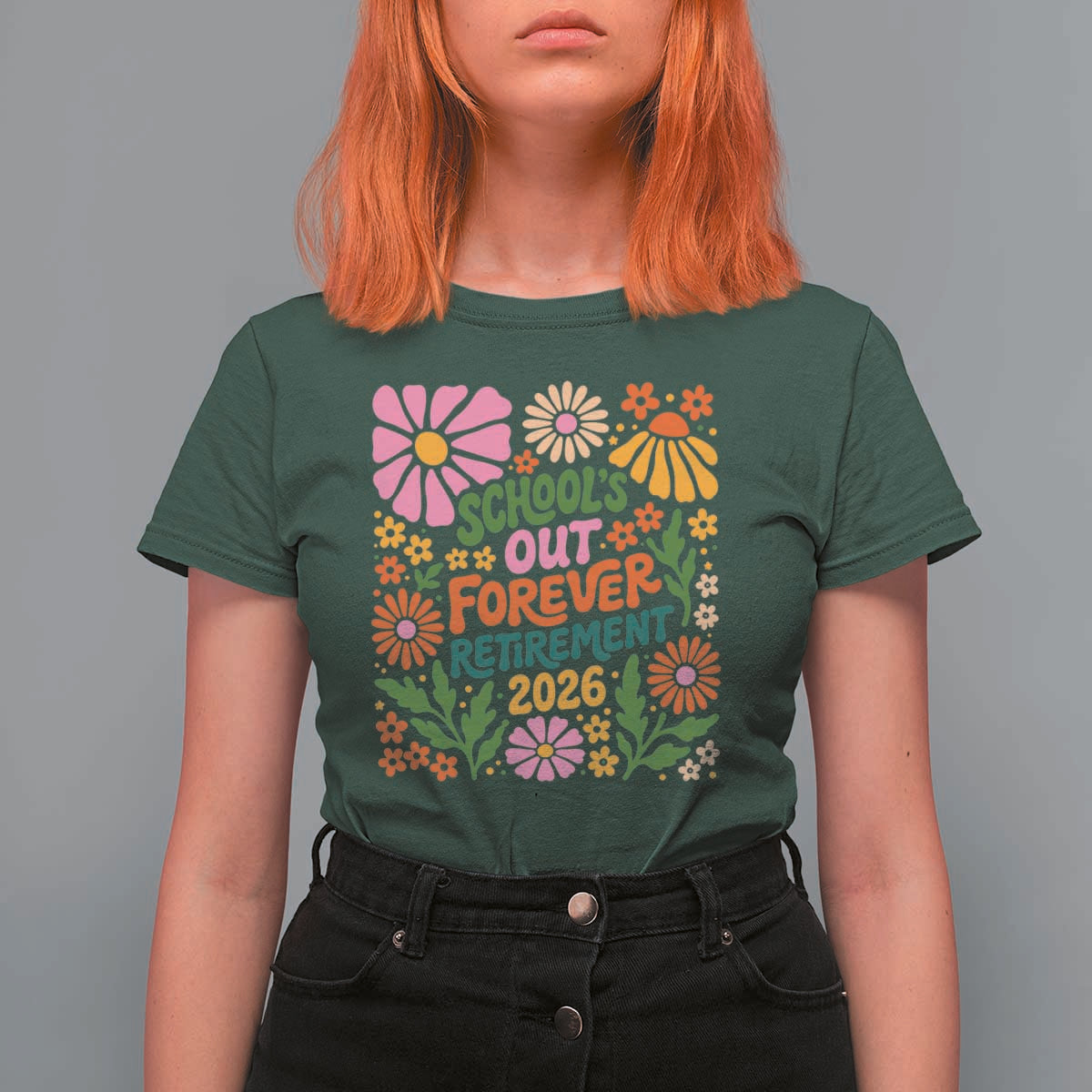 Schools Out Forever Retirement 2026 T Shirt For Women Retired Teacher Summer Retro Floral