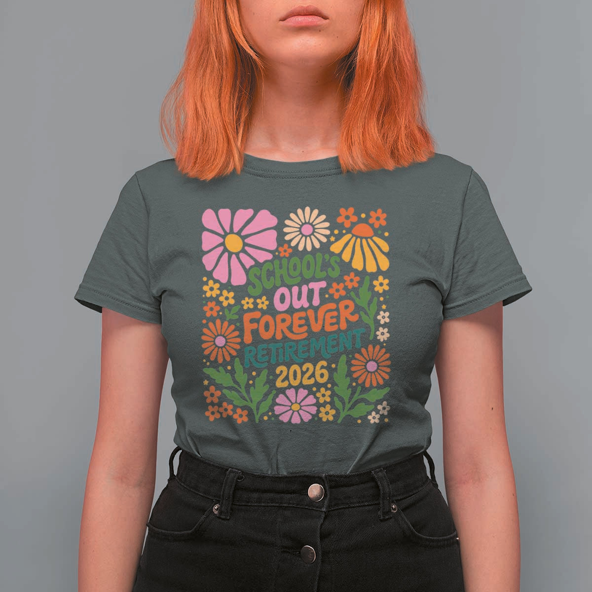 Schools Out Forever Retirement 2026 T Shirt For Women Retired Teacher Summer Retro Floral
