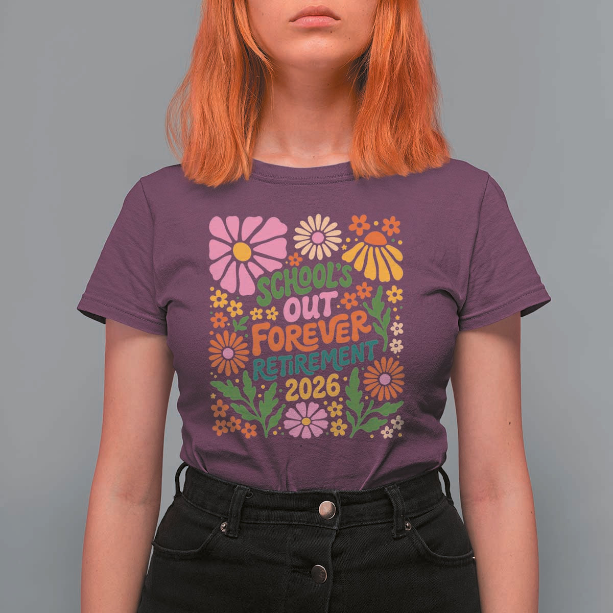 Schools Out Forever Retirement 2026 T Shirt For Women Retired Teacher Summer Retro Floral