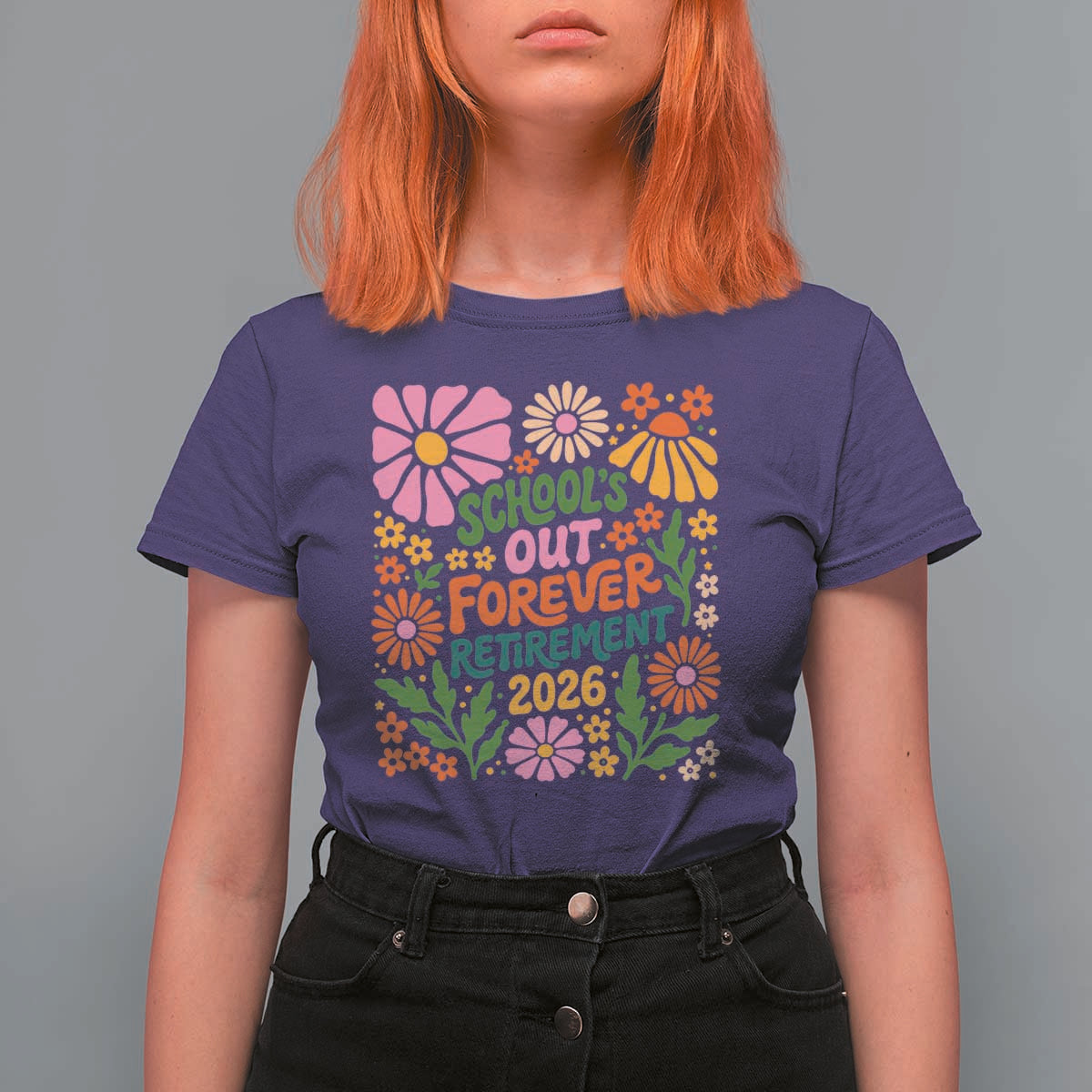 Schools Out Forever Retirement 2026 T Shirt For Women Retired Teacher Summer Retro Floral