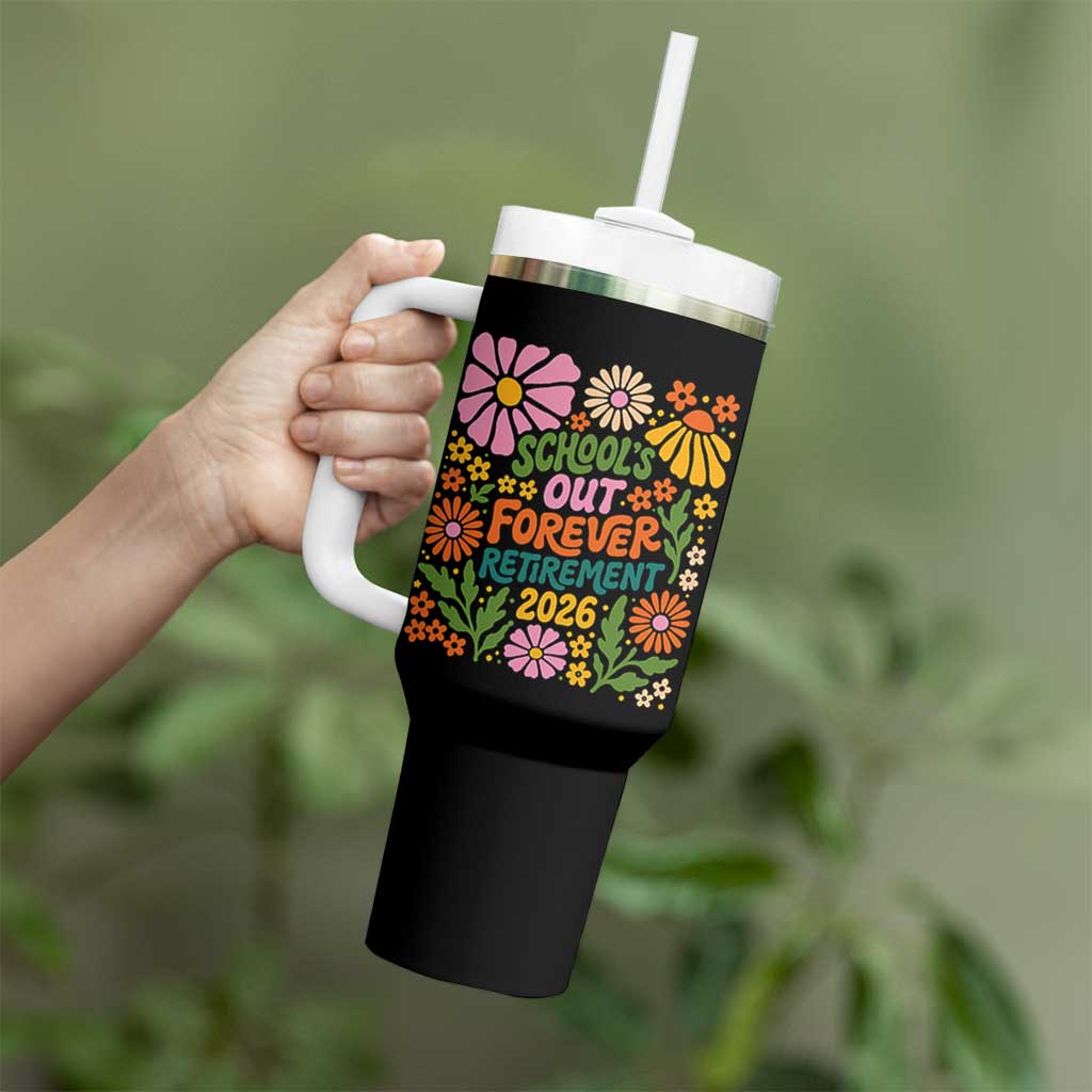 Schools Out Forever Retirement 2026 Tumbler With Handle Retired Teacher Summer Retro Floral