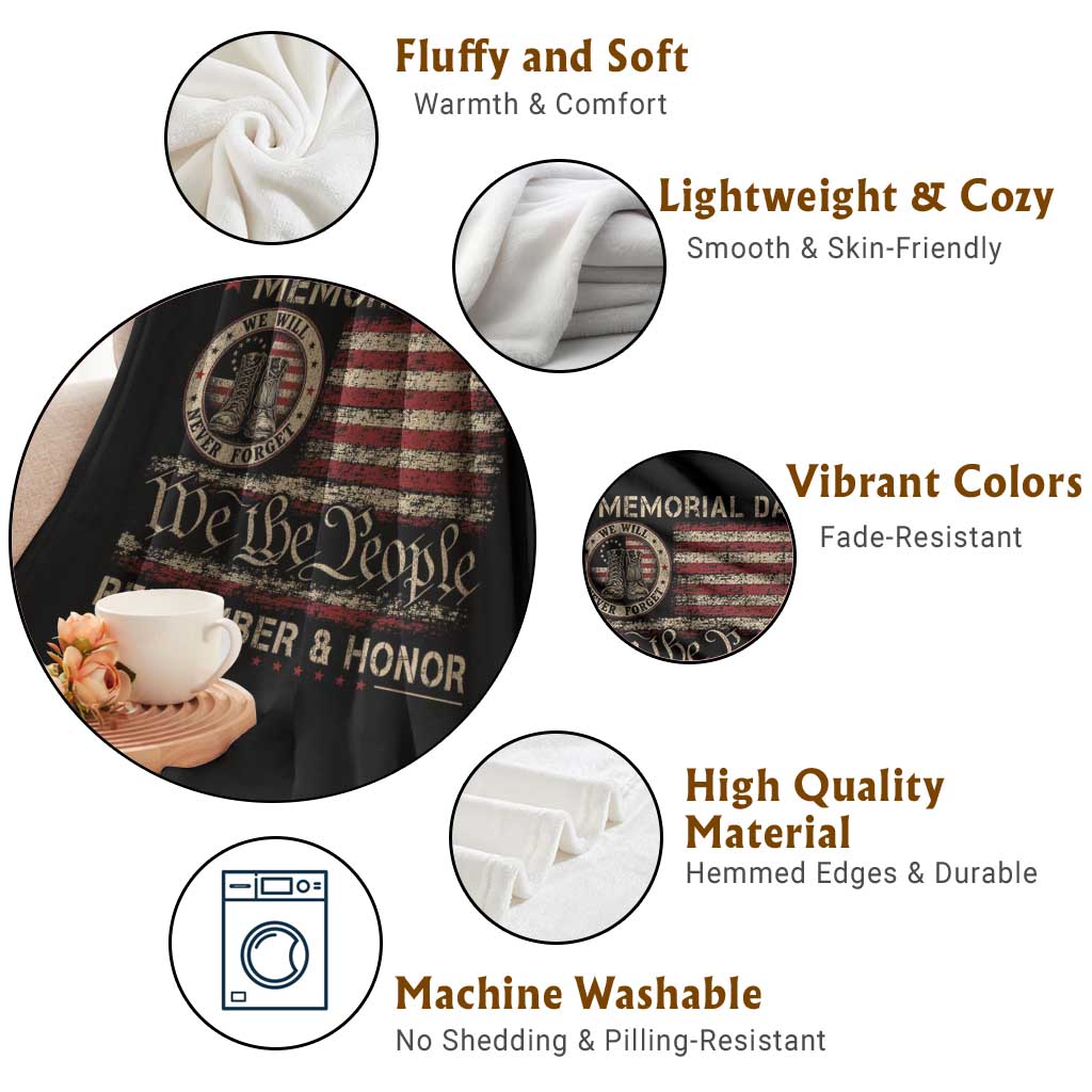 Memorial Day Throw Blanket Remember And Honor Red Poppy Flower Military Veteran