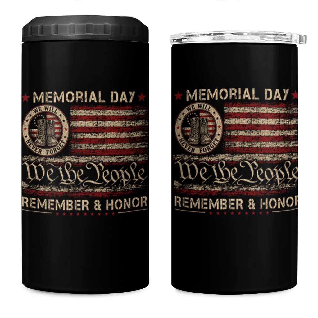 Memorial Day 4 in 1 Can Cooler Tumbler Remember And Honor Red Poppy Flower Military Veteran