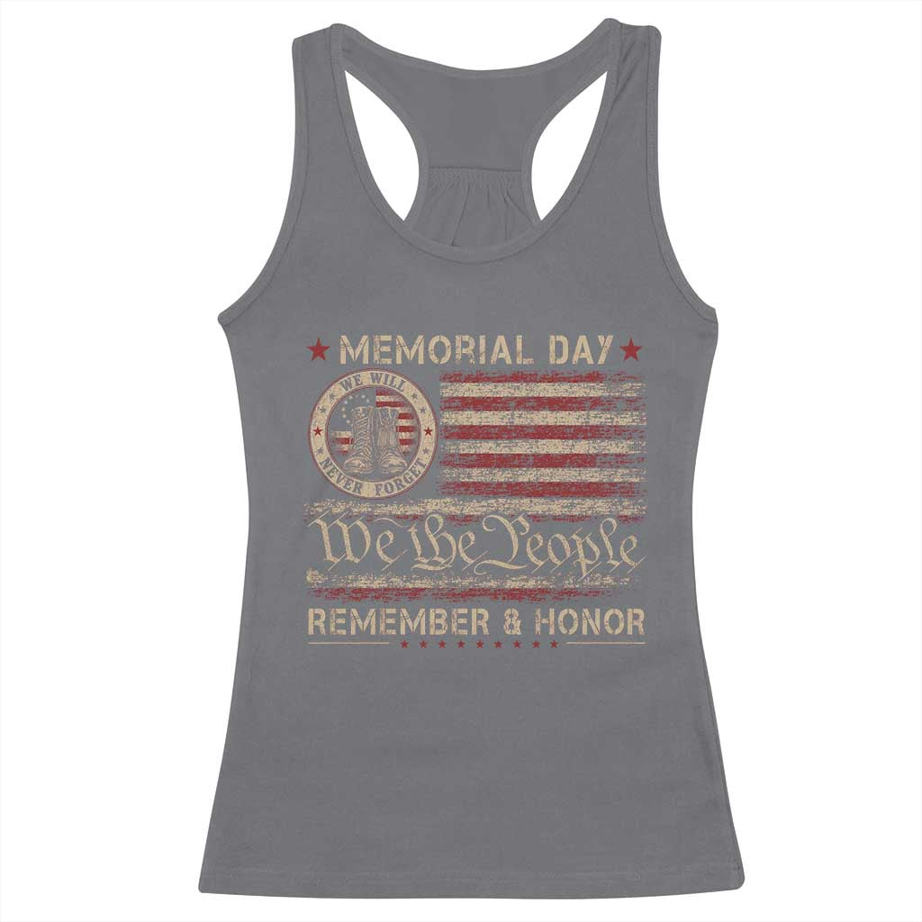 Memorial Day Racerback Tank Top Remember And Honor Red Poppy Flower Military Veteran