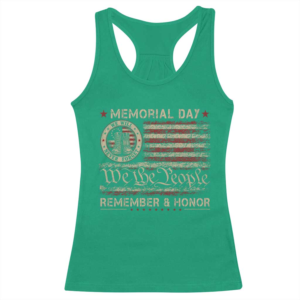 Memorial Day Racerback Tank Top Remember And Honor Red Poppy Flower Military Veteran