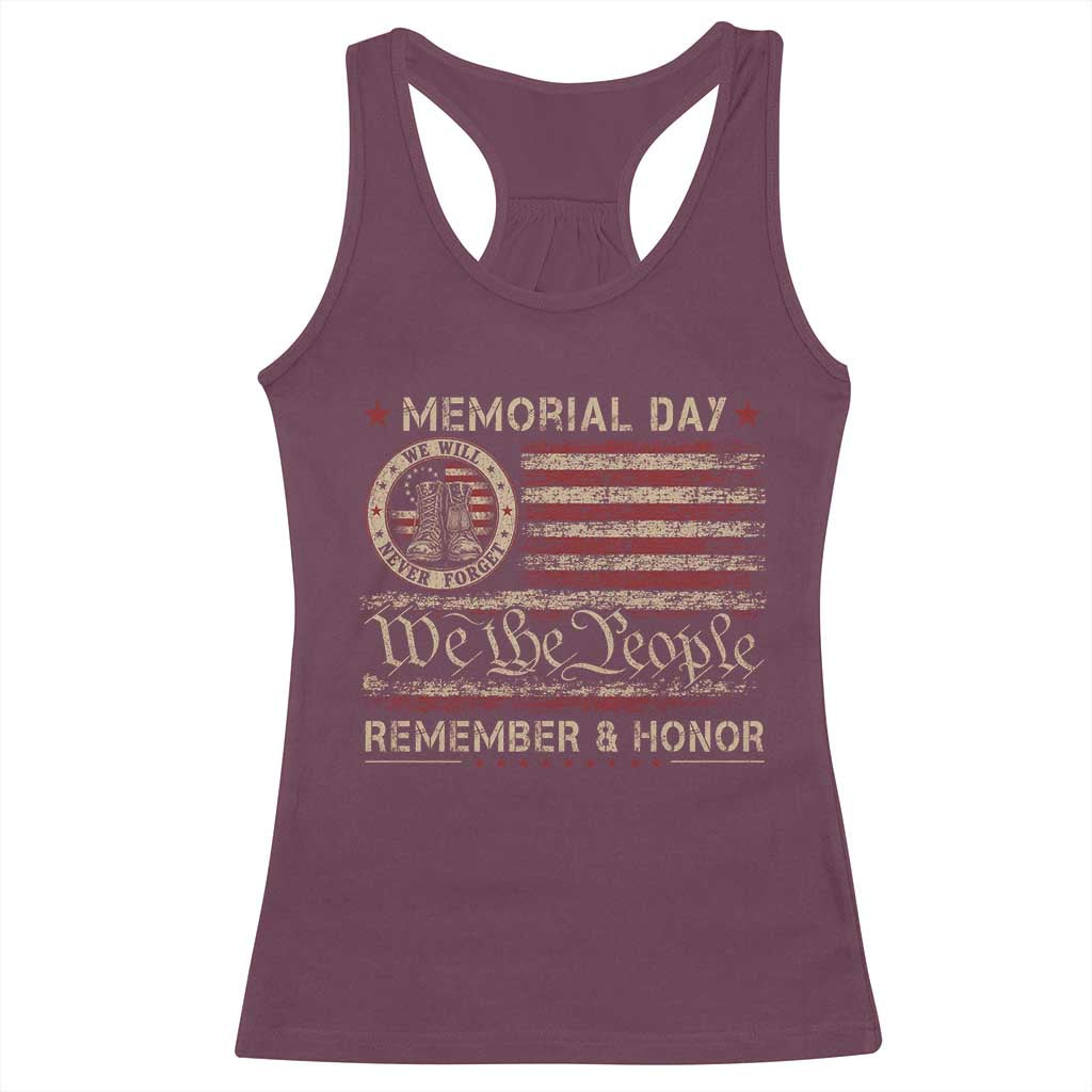 Memorial Day Racerback Tank Top Remember And Honor Red Poppy Flower Military Veteran