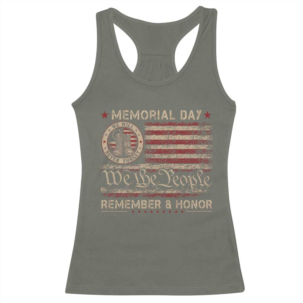 Memorial Day Racerback Tank Top Remember And Honor Red Poppy Flower Military Veteran