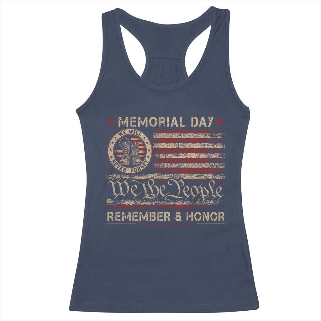 Memorial Day Racerback Tank Top Remember And Honor Red Poppy Flower Military Veteran