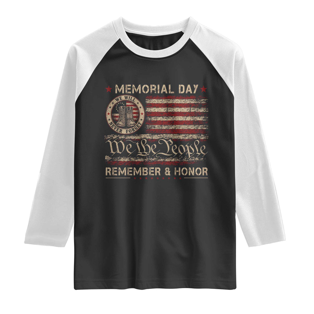Memorial Day Raglan Shirt Remember And Honor Red Poppy Flower Military Veteran