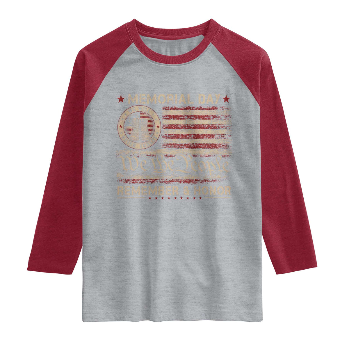 Memorial Day Raglan Shirt Remember And Honor Red Poppy Flower Military Veteran