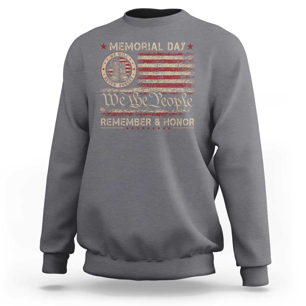 Memorial Day Sweatshirt Remember And Honor Red Poppy Flower Military Veteran