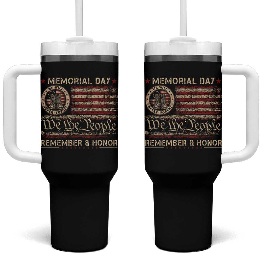 Memorial Day Tumbler With Handle Remember And Honor Red Poppy Flower Military Veteran