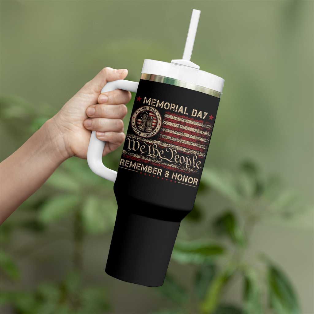 Memorial Day Tumbler With Handle Remember And Honor Red Poppy Flower Military Veteran