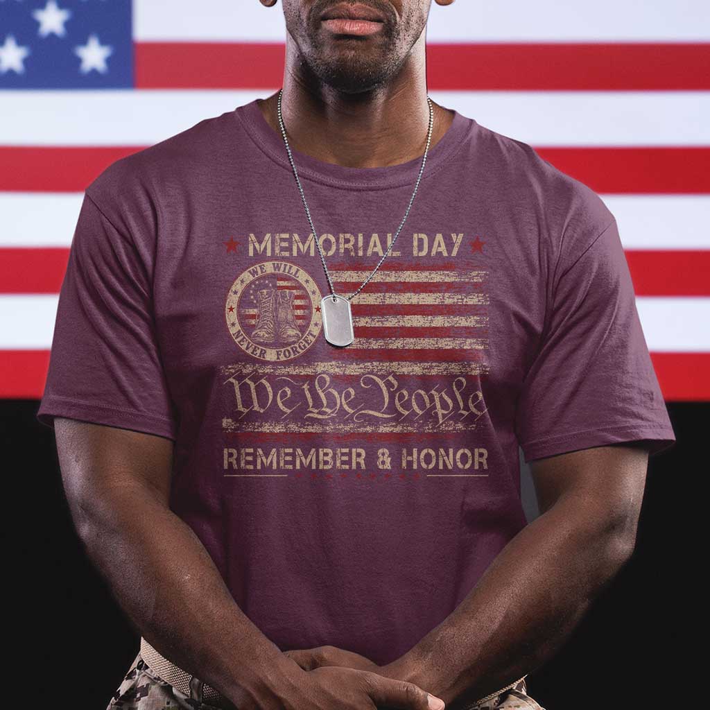 Memorial Day T Shirt Remember And Honor Red Poppy Flower Military Veteran