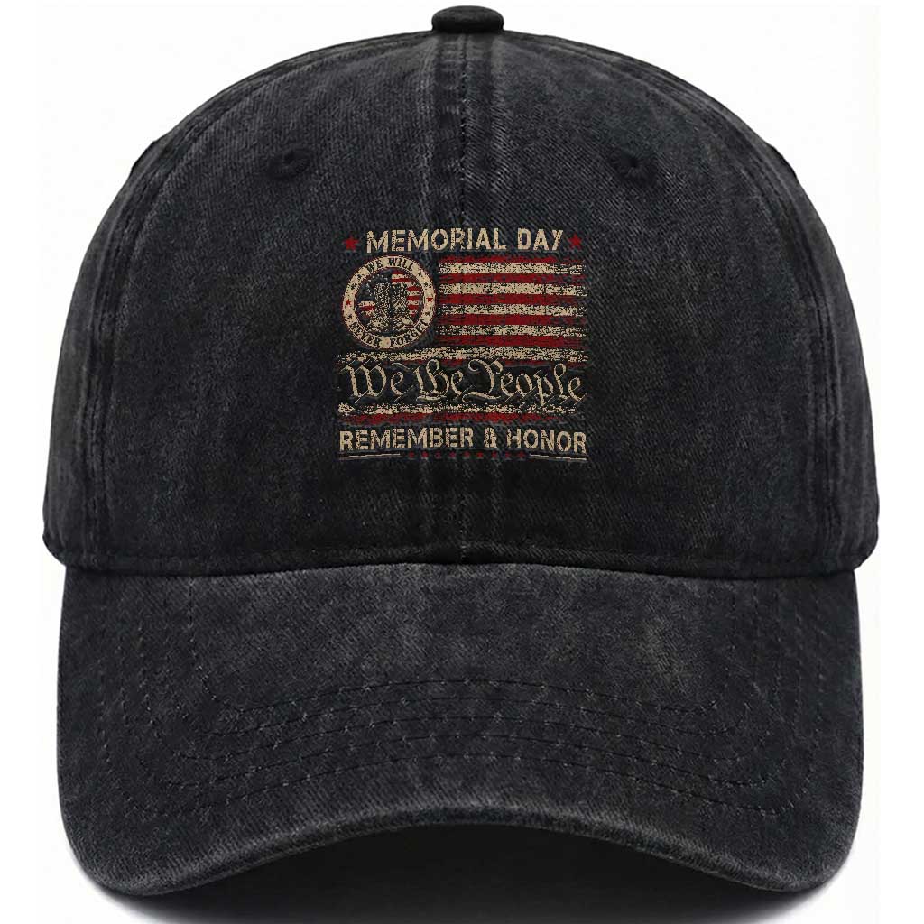Memorial Day Washed Cotton Baseball Cap Remember And Honor Red Poppy Flower Military Veteran