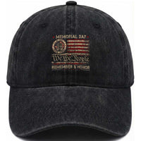 Memorial Day Washed Cotton Baseball Cap Remember And Honor Red Poppy Flower Military Veteran