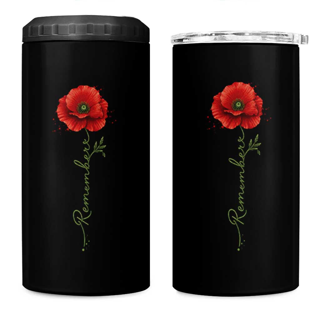 Remember Memorial day Red Poppy Veteran Military Army 4 in 1 Can Cooler Tumbler