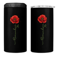 Remember Memorial day Red Poppy Veteran Military Army 4 in 1 Can Cooler Tumbler