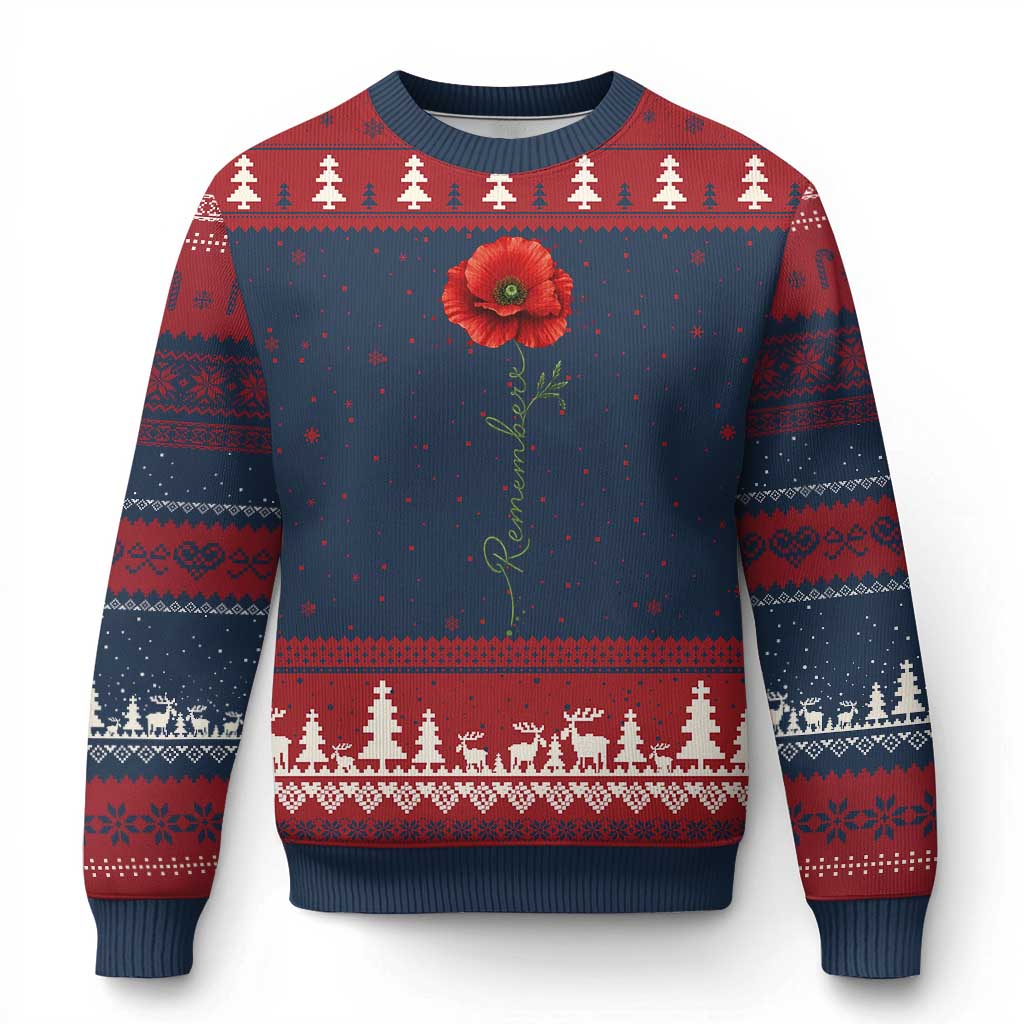 Remember Memorial day Red Poppy Veteran Military Army Ugly Christmas Sweater