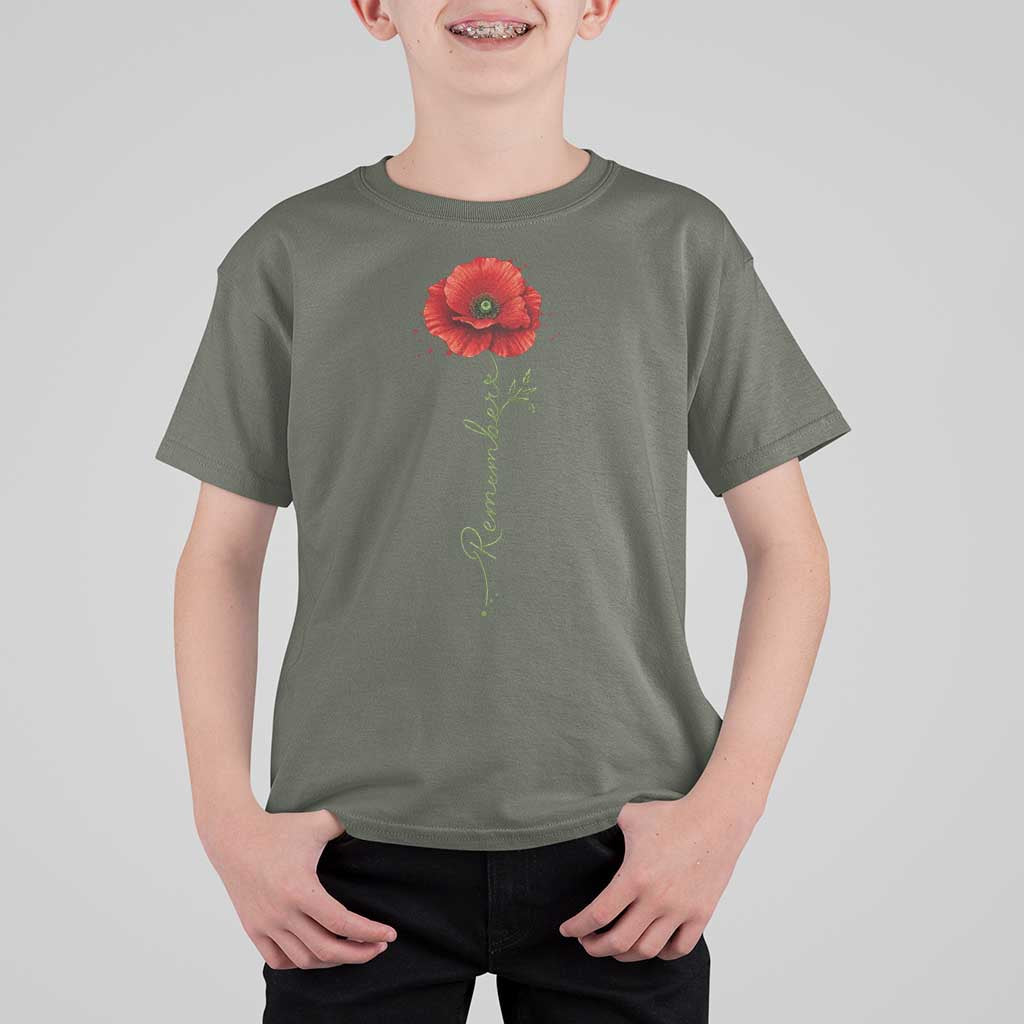 Remember Memorial day Red Poppy Veteran Military Army T Shirt For Kid