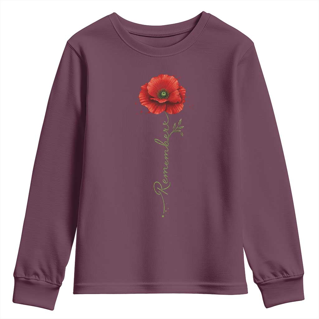 Remember Memorial day Red Poppy Veteran Military Army Youth Sweatshirt