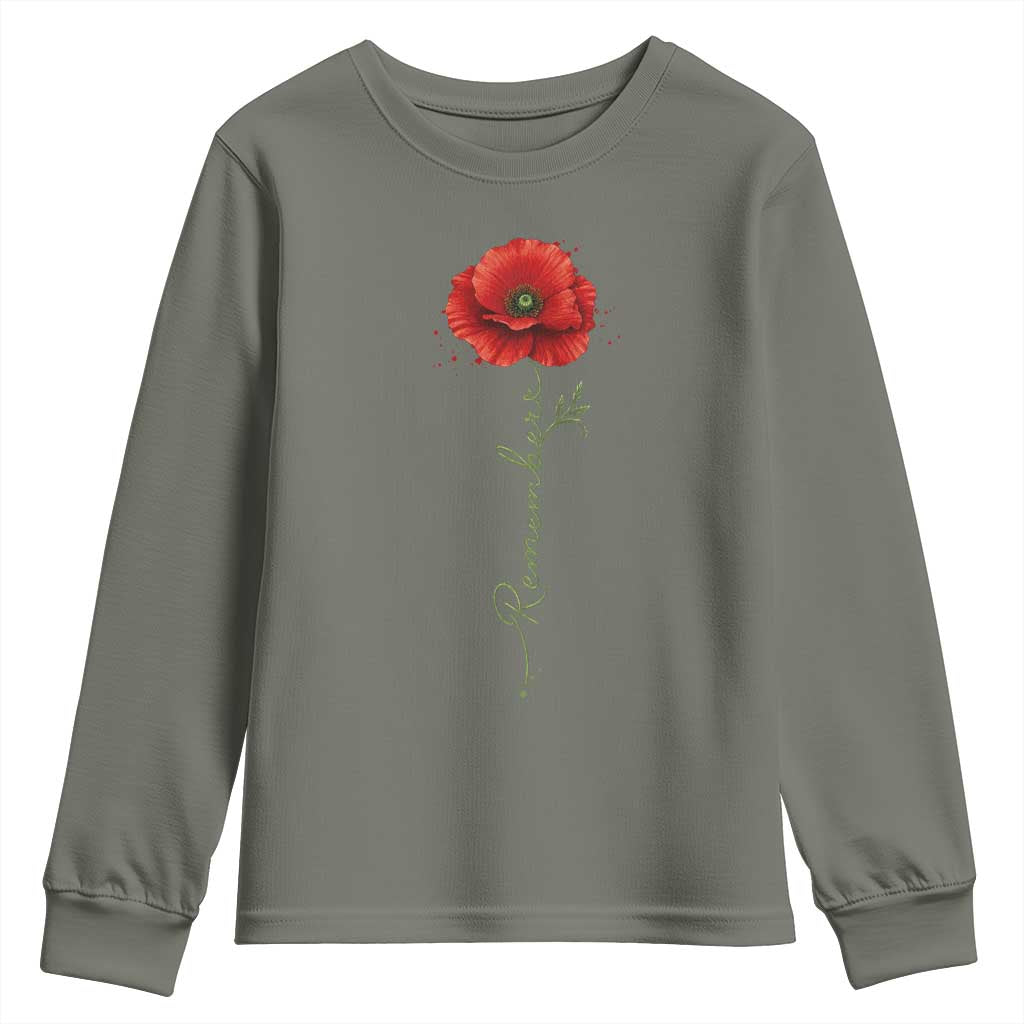 Remember Memorial day Red Poppy Veteran Military Army Youth Sweatshirt