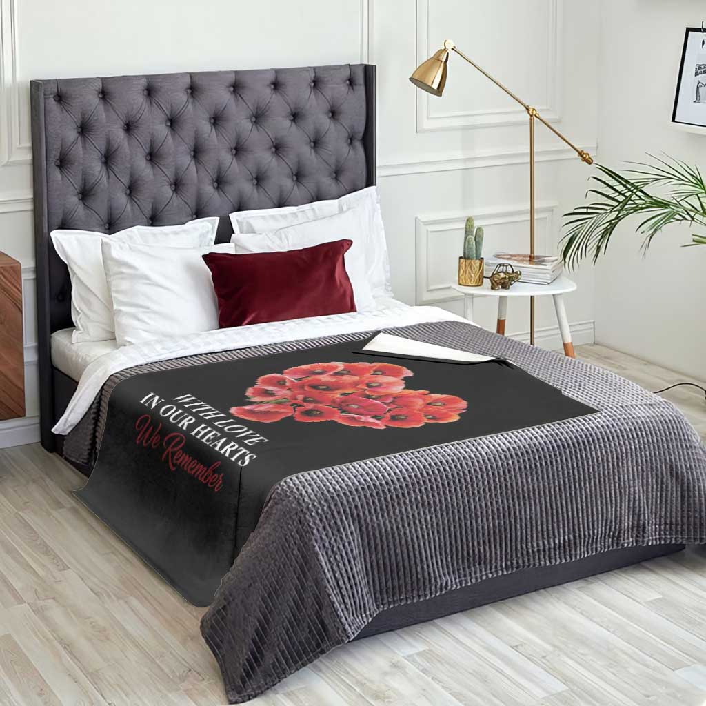 Memorial Day Throw Blanket With Love In Our Hearts We Remember Red Poppy Flower