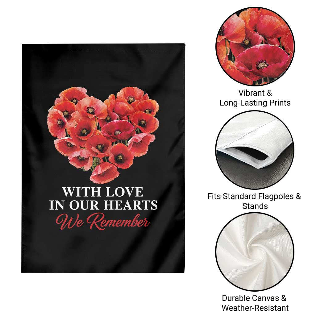Memorial Day Garden Flag With Love In Our Hearts We Remember Red Poppy Flower
