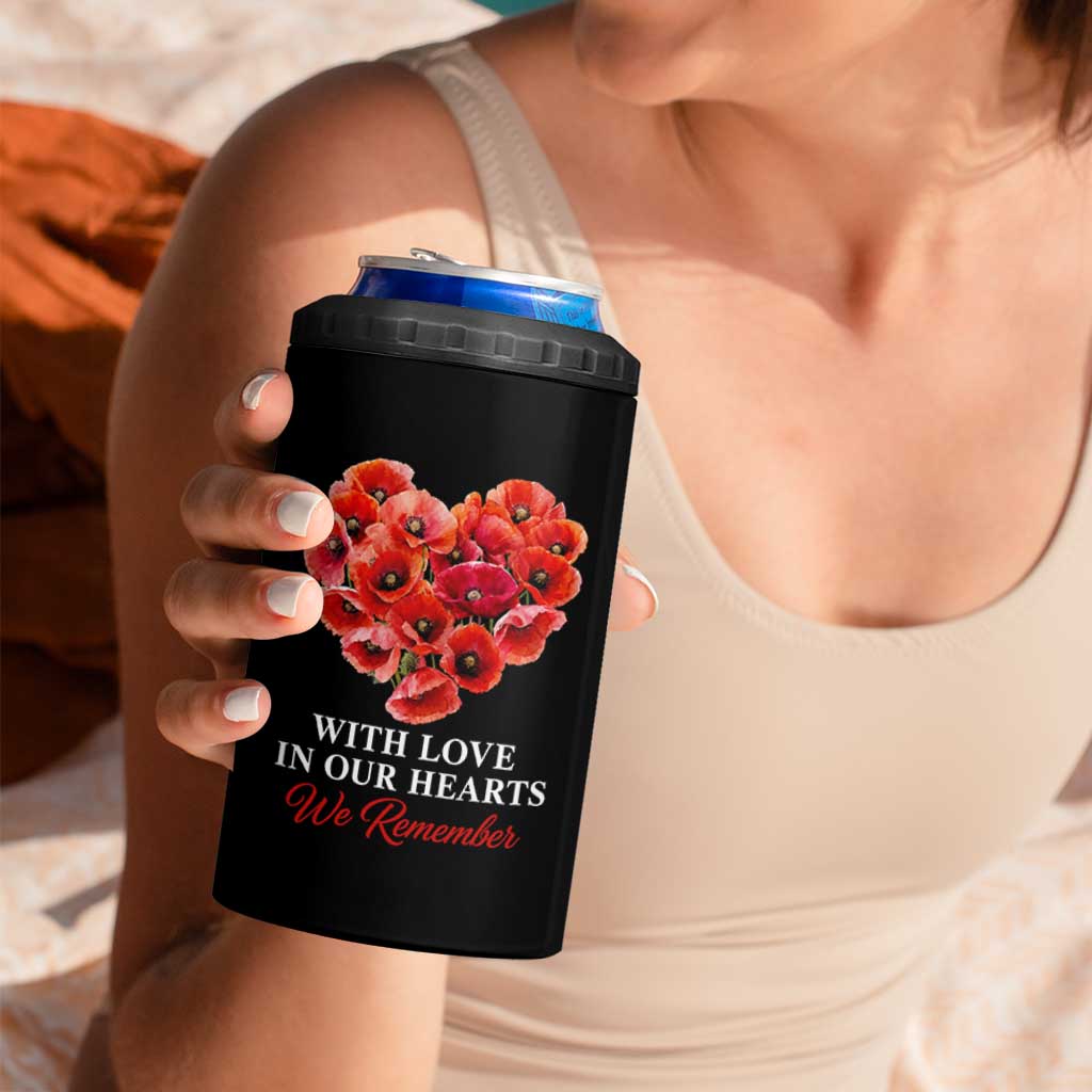 Memorial Day 4 in 1 Can Cooler Tumbler With Love In Our Hearts We Remember Red Poppy Flower