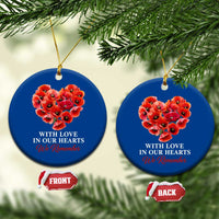 Memorial Day Ceramic Ornament With Love In Our Hearts We Remember Red Poppy Flower