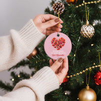Memorial Day Ceramic Ornament With Love In Our Hearts We Remember Red Poppy Flower