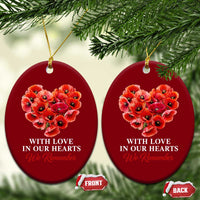 Memorial Day Ceramic Ornament With Love In Our Hearts We Remember Red Poppy Flower