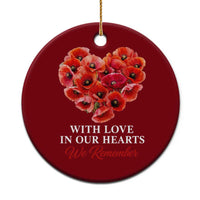 Memorial Day Ceramic Ornament With Love In Our Hearts We Remember Red Poppy Flower