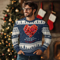 Memorial Day Ugly Christmas Sweater With Love In Our Hearts We Remember Red Poppy Flower