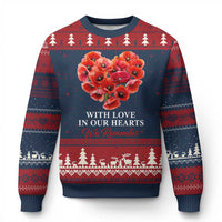 Memorial Day Ugly Christmas Sweater With Love In Our Hearts We Remember Red Poppy Flower