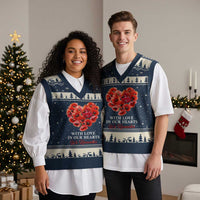 Memorial Day V-Neck Knit Sweater Vest With Love In Our Hearts We Remember Red Poppy Flower