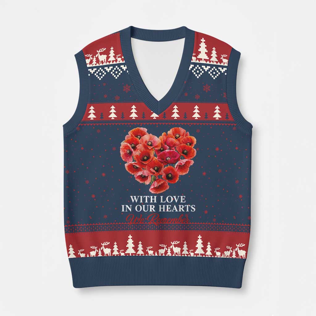 Memorial Day V-Neck Knit Sweater Vest With Love In Our Hearts We Remember Red Poppy Flower