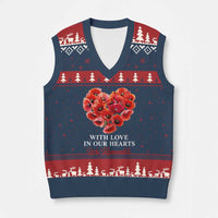 Memorial Day V-Neck Knit Sweater Vest With Love In Our Hearts We Remember Red Poppy Flower